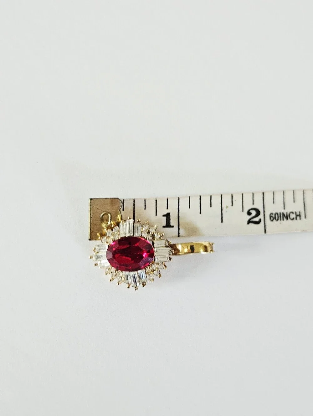 Vintage Red Rhinestone Baguette Cluster Ballerina Gold Tone Enhancer Pendant